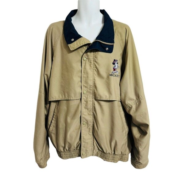 Disney Store Mens XXL Jacket Tan Golf Dad Mickey Mouse Embroidery Full Zip Vent - Picture 1 of 14